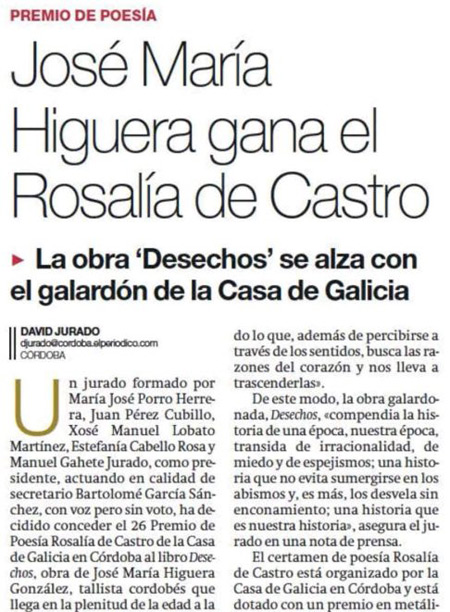 Premio Poesía Otorgado a Desechos